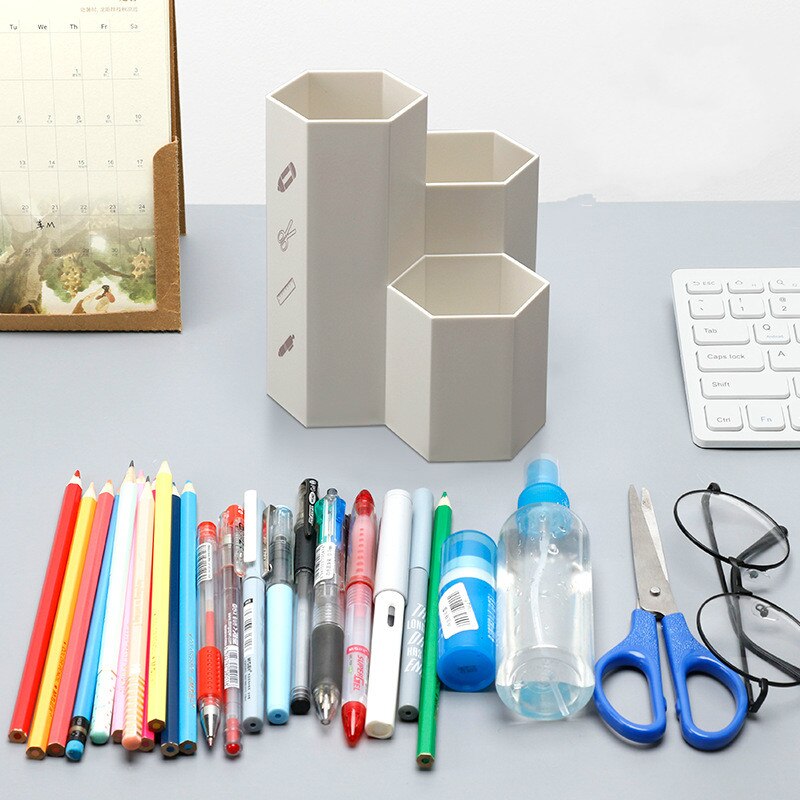 Portalápices hexagonal original fresco caja de almacenamiento de escritorio de plástico simple suministros de oficina para estudiantes