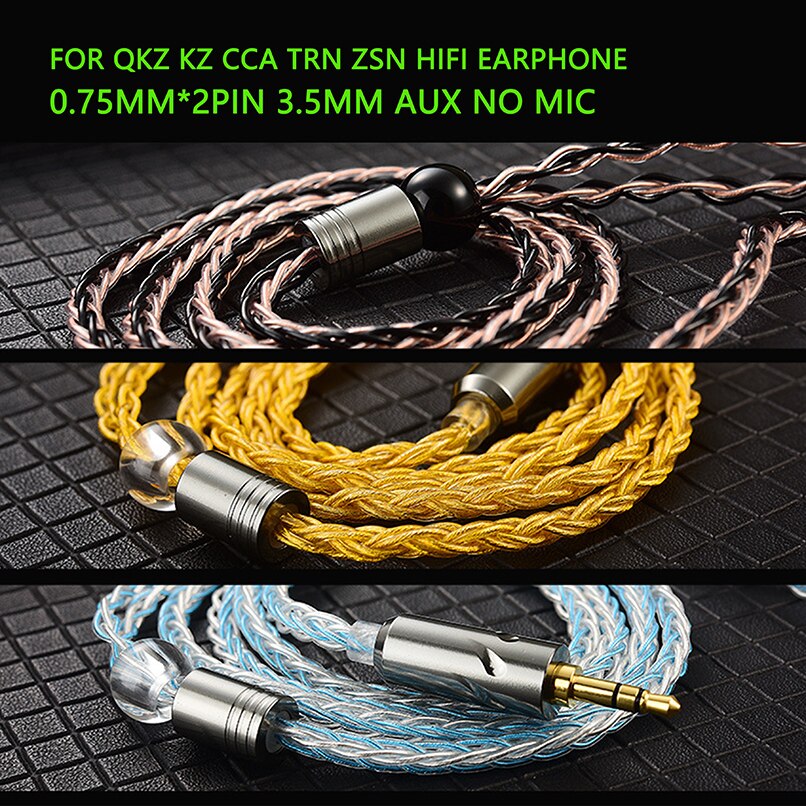 QKZ-Cable de actualización de auriculares T1, accesorio Chapado en plata de ocho hebras, aguja de 3,5mm, 2 pines, 0,75mm, mejora de la del sonido para KZ TRN CCA ZSN