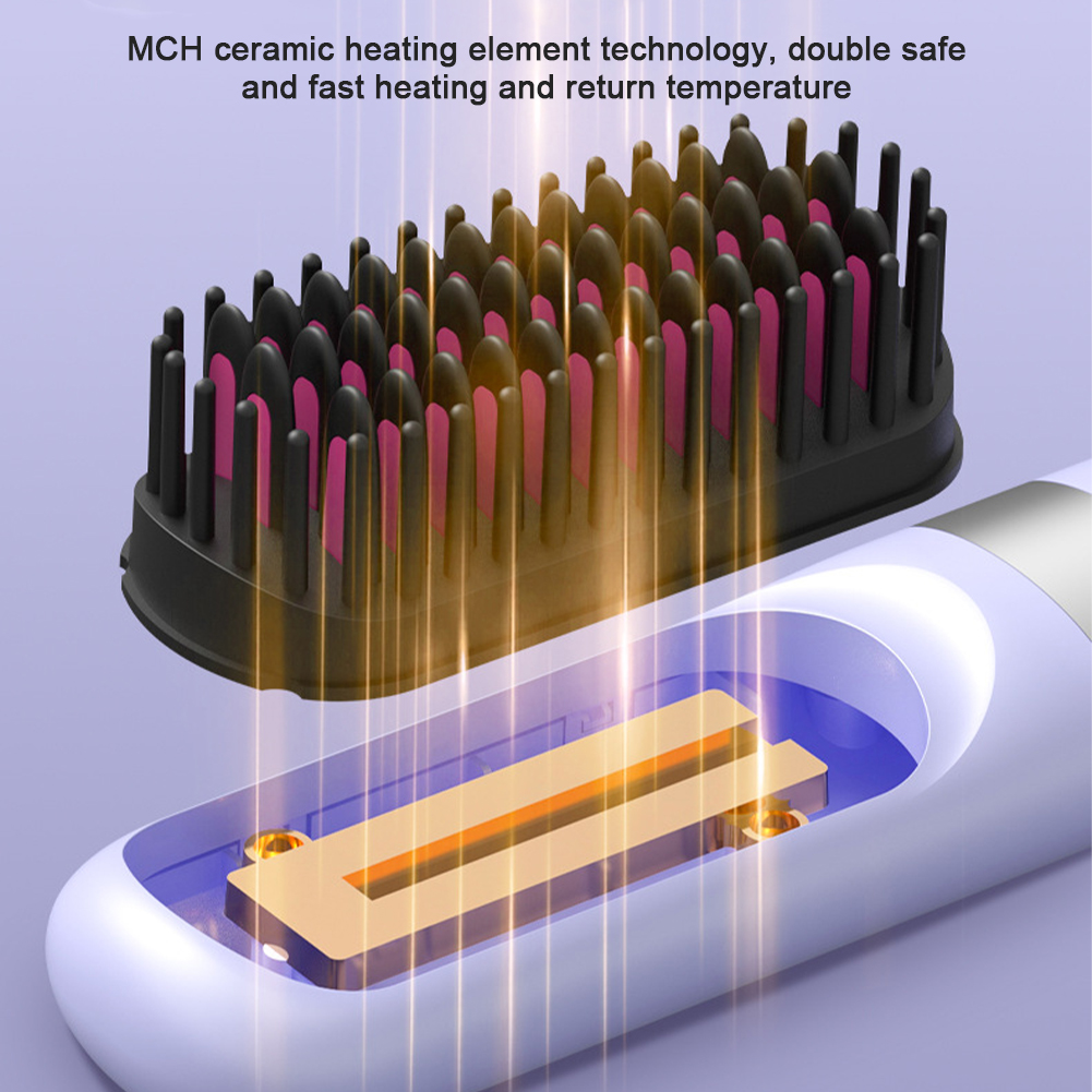 Plancha de pelo inalámbrica, peine , calefacción de cerámica, cepillo eléctrico , peinado suave, plancha, peine para el cuidado del cabello de iones negativos