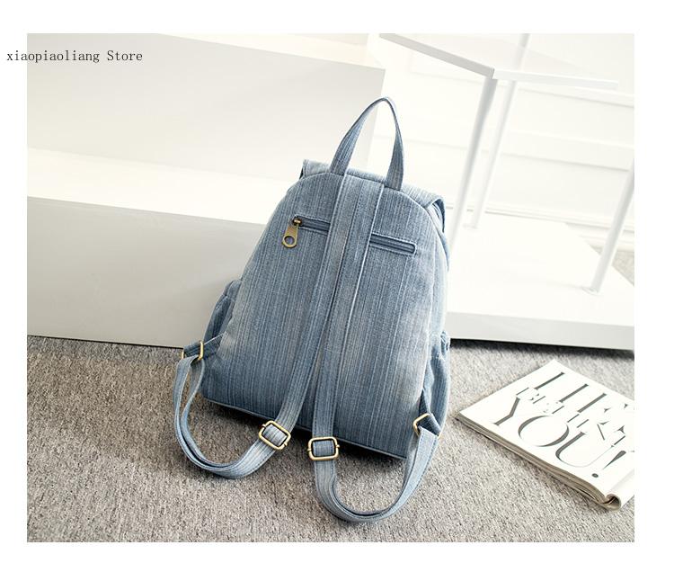 Student Schooltas Travel Knapzak Rugzak Mochila Blauw Casual Denim Vrouwen Rugzak Grote Capaciteit Canvas Jeans