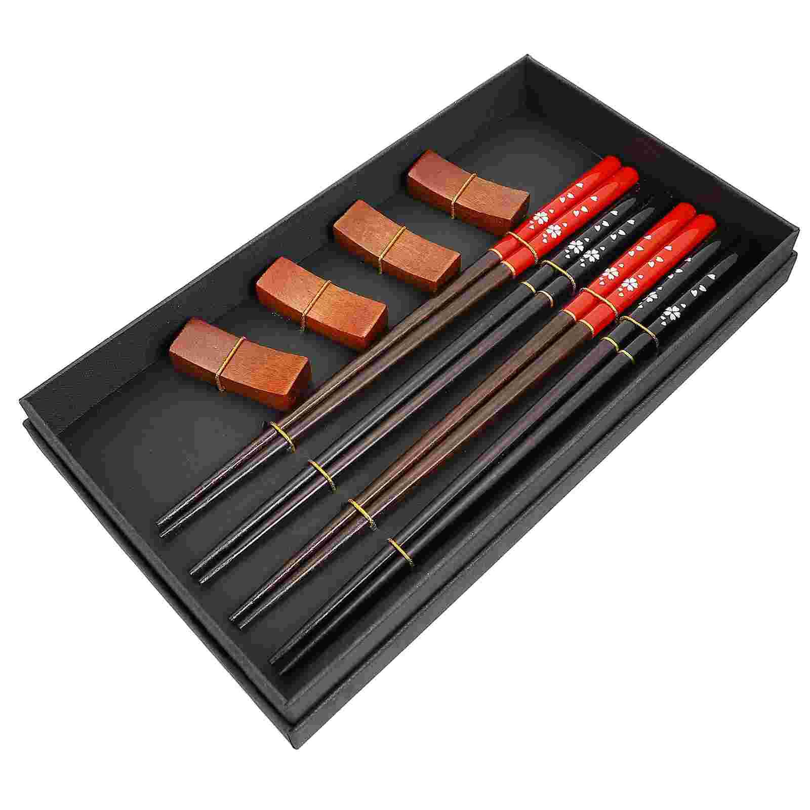 1 Set Wooden Chopsticks 4 Pairs Of Chopsticks Chopstick Holder