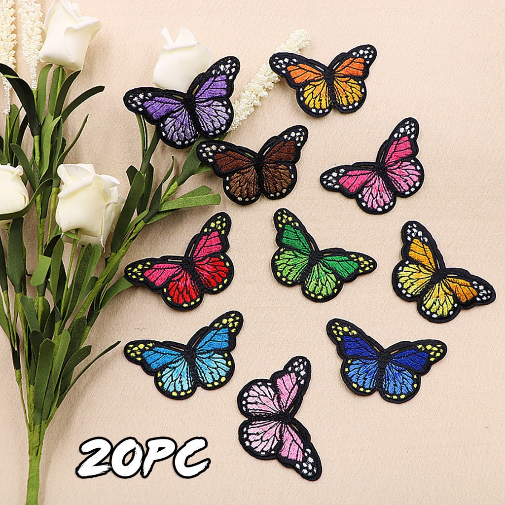 20 Pieces Butterfly Iron on Patches Embroidery Applique Patches for Arts Crafts Clothes Ironing Clothing Sewing Supplies Decor30: Default Title