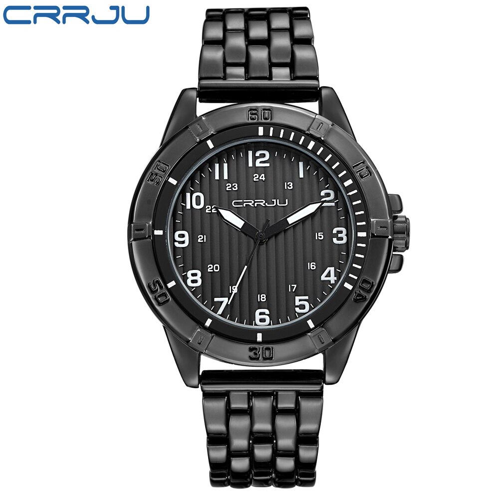 Crrju 2113 Top Luxe Roestvrij Stalen Horloge Voor Mannen Classic Quartz Mannelijke Horloges Romeinse Cijfers Klok: black