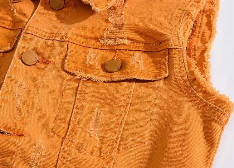Laamei Mannen Punk Denim Vest Herfst Mens Oranje Vintage Denim Jeans Vest Mannelijke Mouwloze Jassen Mannen Klinknagel Gat Jeans vesten