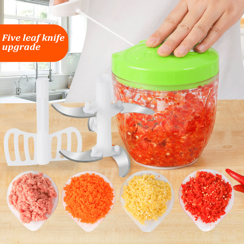 Licuadora picadora de gran capacidad, Manual, procesador de alimentos seguro, 900ML, rebanador de Cocina Esencial,