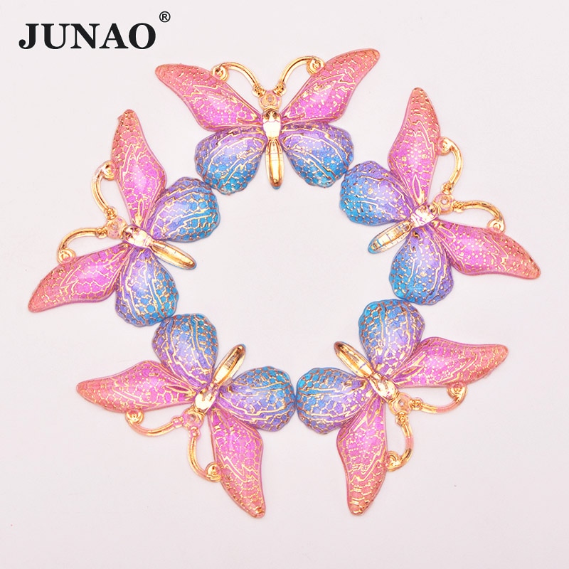 Junao 25X38 Mm Naaien Roze Kleur Grote Vlinder Steentjes Applique Flat Terug Gems Naaien Op Stenen Fancy Strass kristal Voor Ambachten