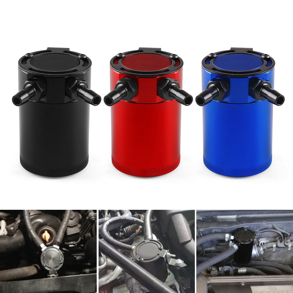 Tanque de captura de aceite Universal, accesorio compacto con volantes, depósito de aluminio de 2 puertos, piezas de tanque de combustible, tetera transpirable de dos agujeros