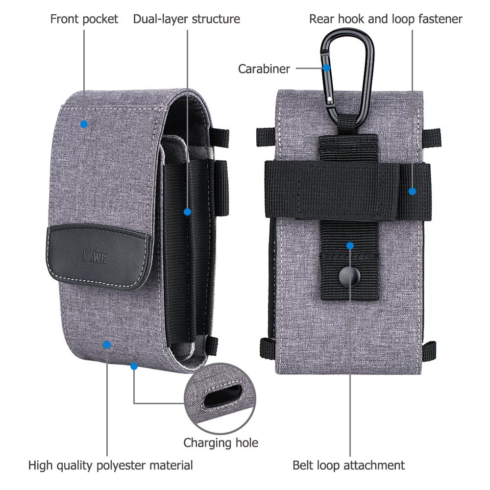 Dual-layer Durable Smart Phone Pouch Case Photo Bag for Power Bank Credit Card or ID Card with Carabiner and Shoulder Strap