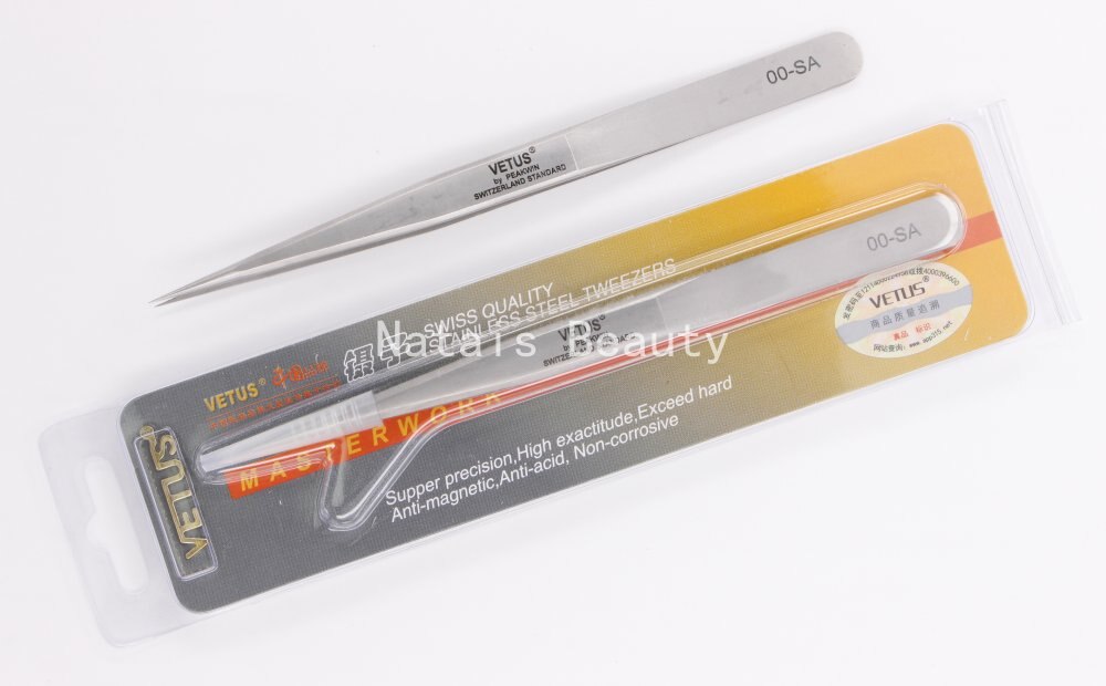 10pcs/lot VETUS stainless steel precision tip tweezers 2-SA eyelash beauty tools best: 00-SA