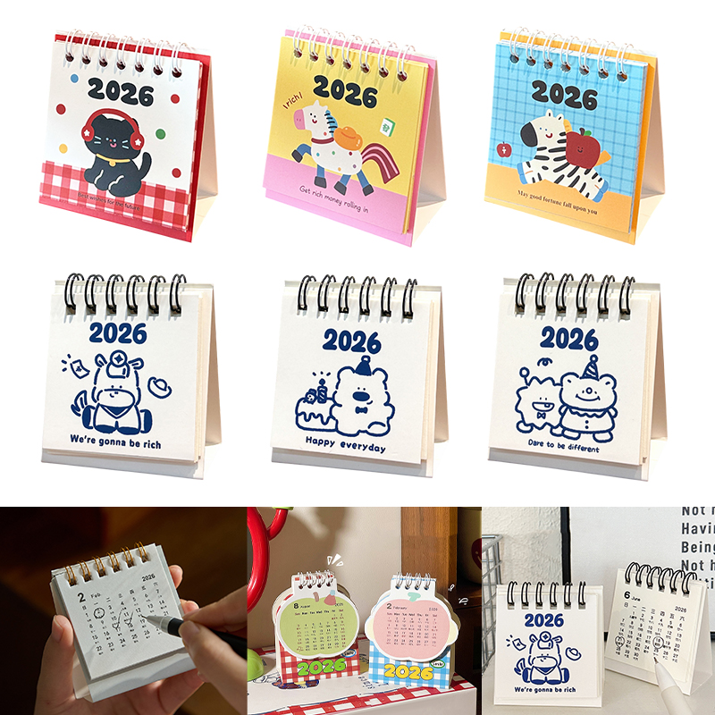 Horse Year Mini Desk Calendar Cartoon Portable Coil Monthly Calendar Planner Office And Home Decor Year'S