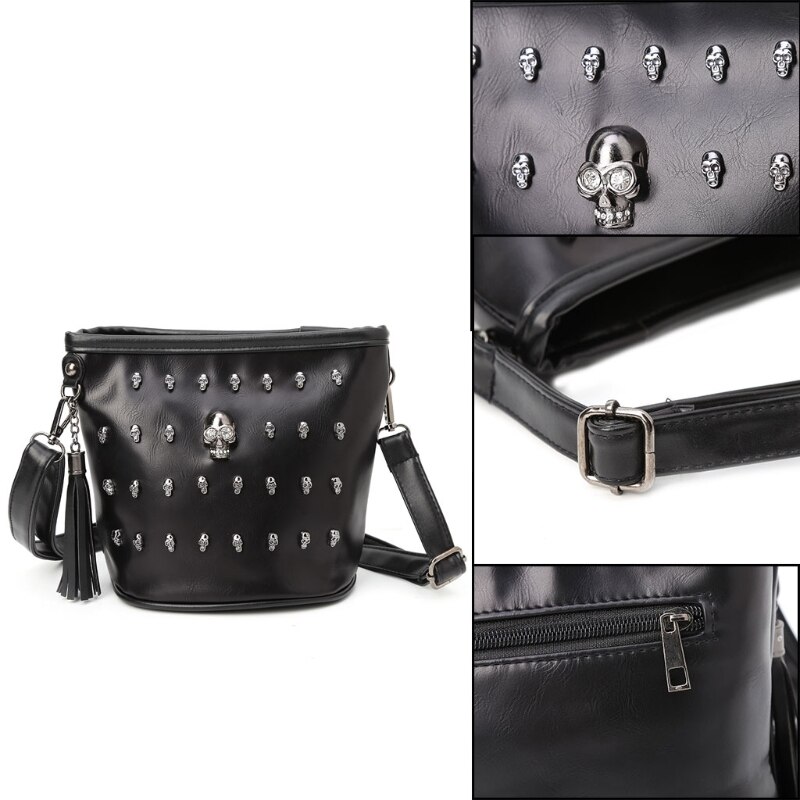 Thinkthendo moda feminina crânio punk gótico borla mensageiro bolsa de ombro crossbody bolsa