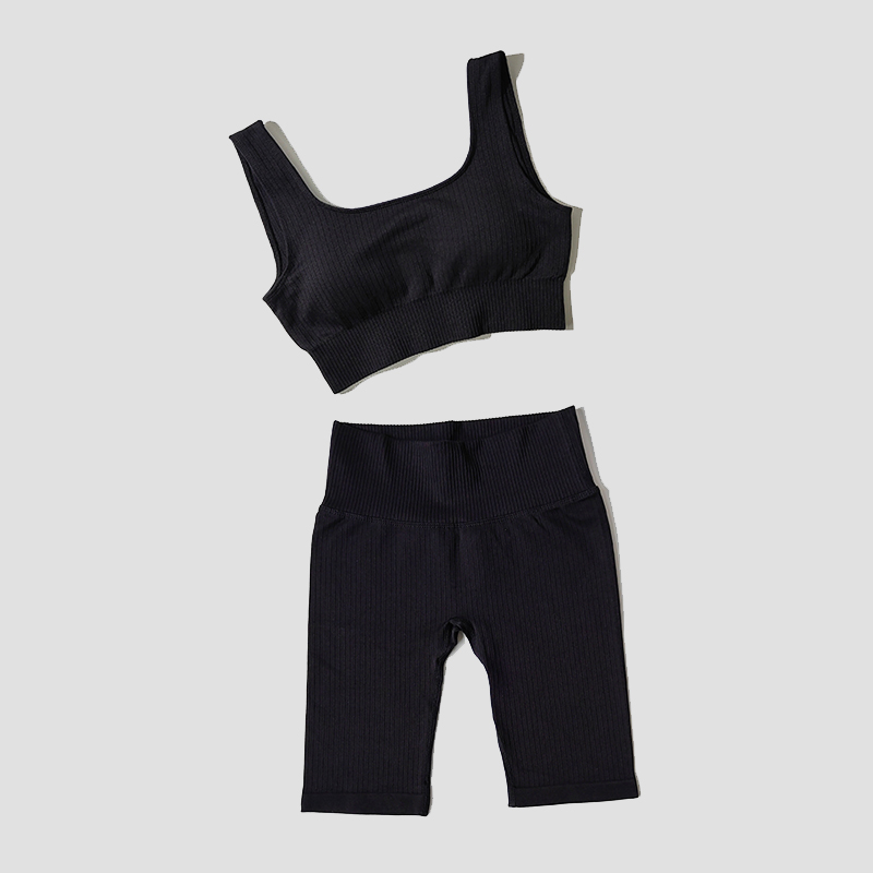 WAREBALL Seamless Women Yoga Set Sports Bra Sports Shorts Fitness Wear Outfit 2 Piece Gym Yoga Sets Workout Suits: S(45-55KG) / Black