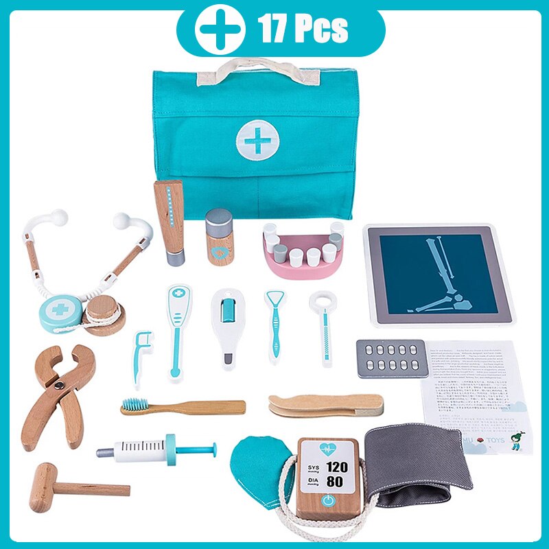 Kinderen Houten Doctor Case Rollenspel Pretend Speelgoed Set Stethoscoop Otoscoop En Tandheelkundige Spiegel Doctor Rollenspel: 9