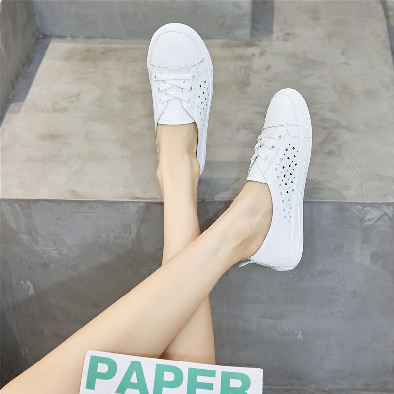 Tennis légères à plateforme pour femmes, baskets respirantes en cuir à enfiler, chaussures décontractées pour l'extérieur, grande taille 43, été