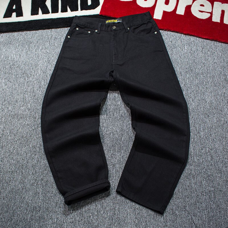 Los hombres Hiphop Baggy Jeans negro Fit Hombre ropa informal estilo Hip Hop pantalones vaqueros de talla grande campana inferior vaqueros para patinaje Pantalones: 38