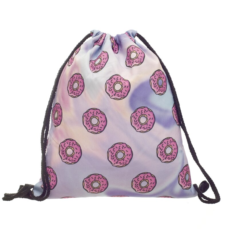 Mode Vrouwen Holo Donuts Trekkoord Rugzak 3D Afdrukken Reizen Softback Vrouwen Mochila Koord Tassen