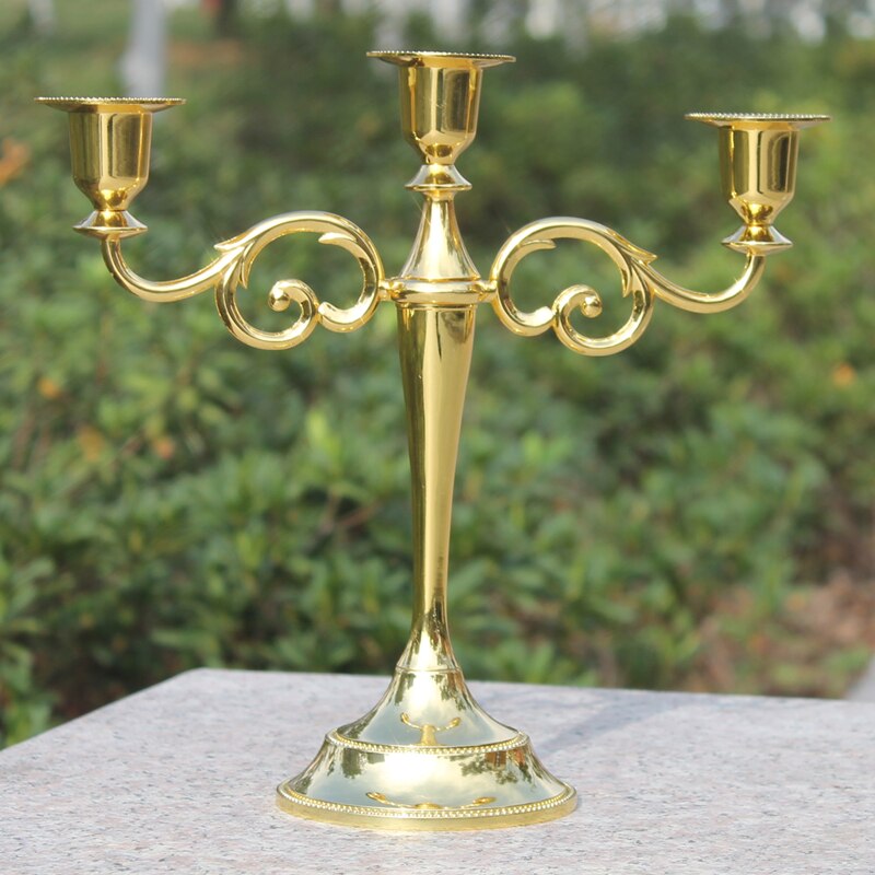 4 colors! Silver/Gold/Bronze/Black 3-arms metal candle holder 27cm height candle stick wedding candle stand