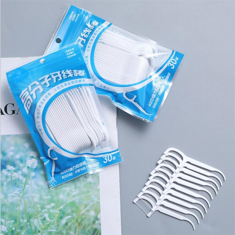 100pcs White Dental Floss Pick Tooth Cleaner Sticks Oral Hygiene Care Teeth Interdental Cleaning Flosser Toothpick Tool: Ivory
