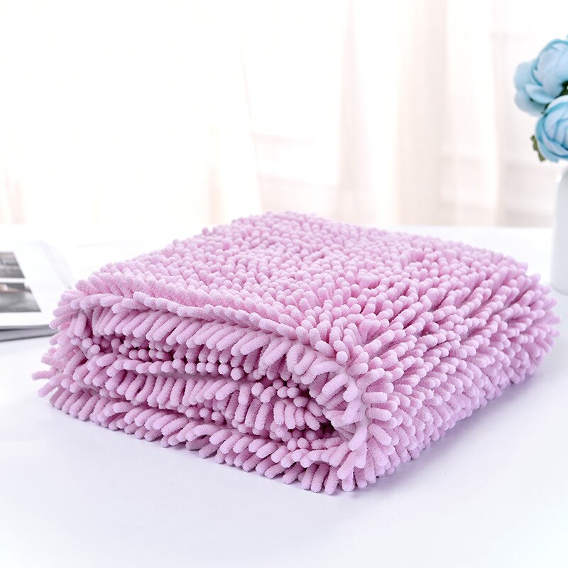 Soft Fiber Chenille Pet Dog Towel Strong Absorbent Water Quick Dry Hair Puppy Cat Bath Towel Dogs Drying Towel Blanket: Pink / 35x80 cm