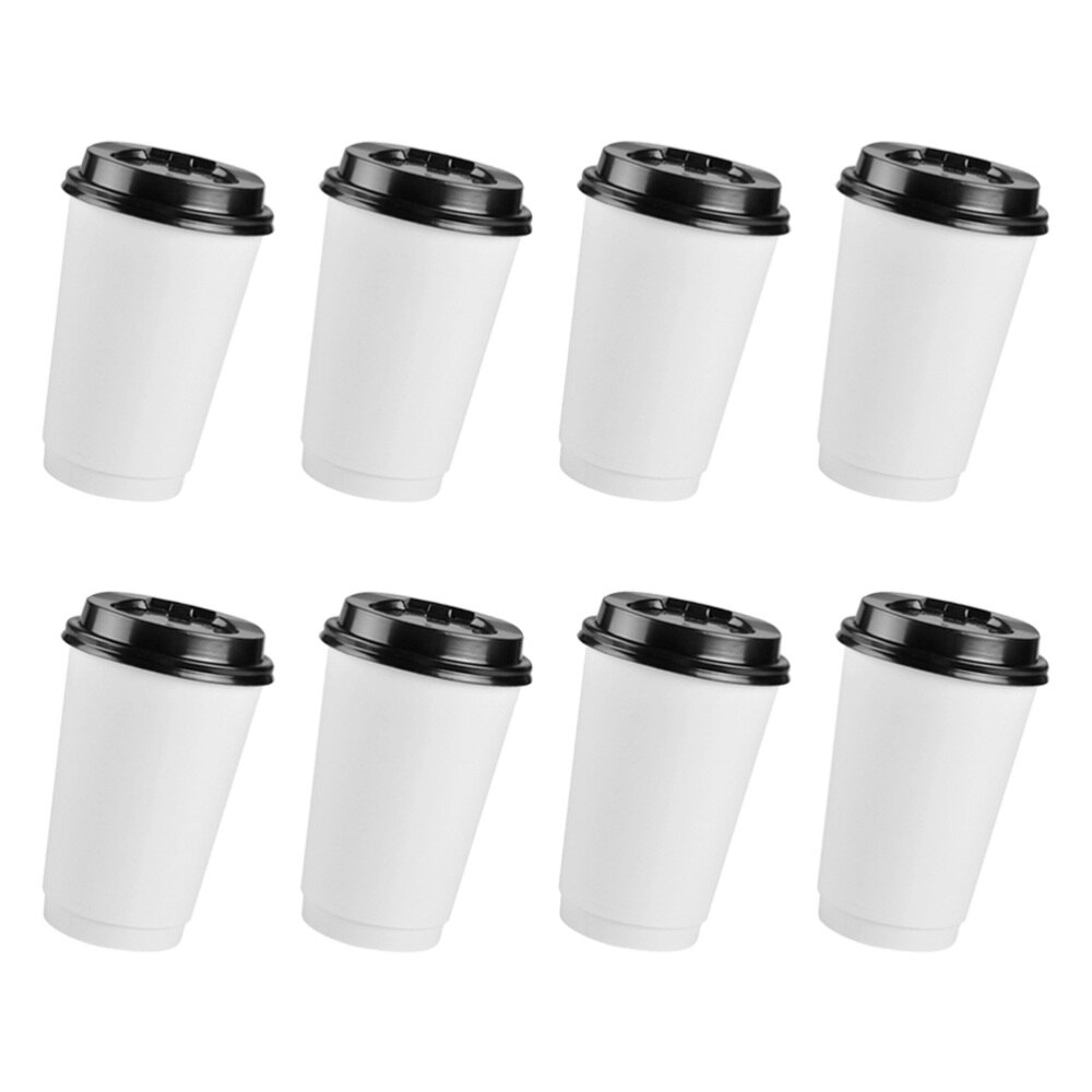 50 Stuks Wegwerp Koffie Kopjes Isolatie Takeaway Double-Layer Papier Cup Met Deksel (8Oz, 280Ml)