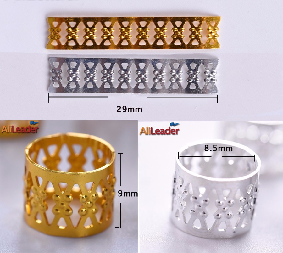 Alileader-perles tubulaires de tresses, anneaux argent doré, bague, bijoux bague, redoute, perles de tresse ajustable, pour cheveux creux