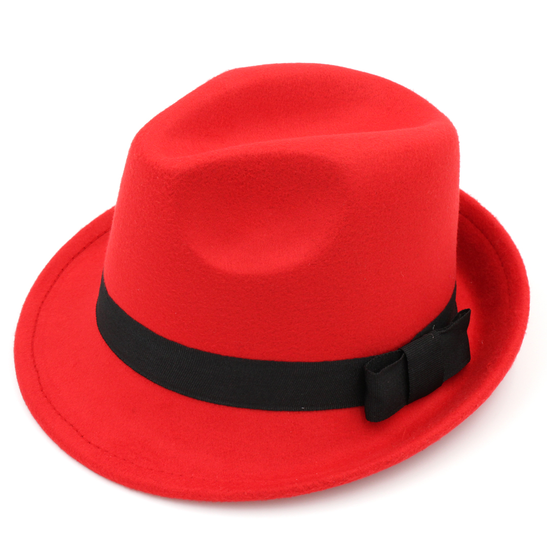 Mistdawn kids drenge børn fedora cap trilby hat uldblanding efterår vinter jazz cap størrelse 52cm: Rød