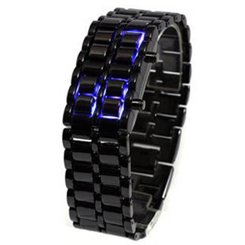Lava Iron Samurai Horloge Mannen Rvs Led Digitale Horloges Mannen Sport Horloges Elektronische Reloj Hombre Relogio Masculino: 1606Black Blue Light