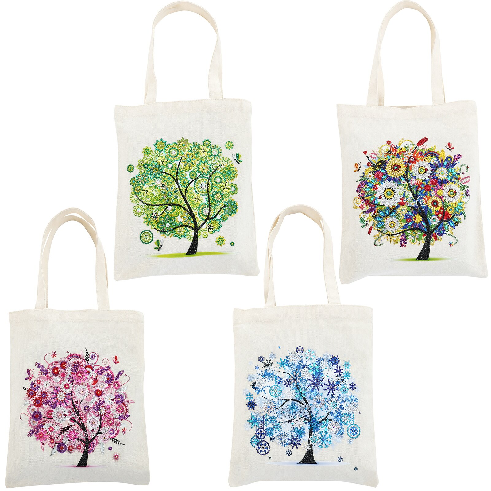 Diamant Schilderen Tote Bag Herbruikbare Duurzaam Diy Diamant Art Handtas Opvouwbare Opbergtas Kruissteek Borduren Kit Art Craft: 4PCS-N
