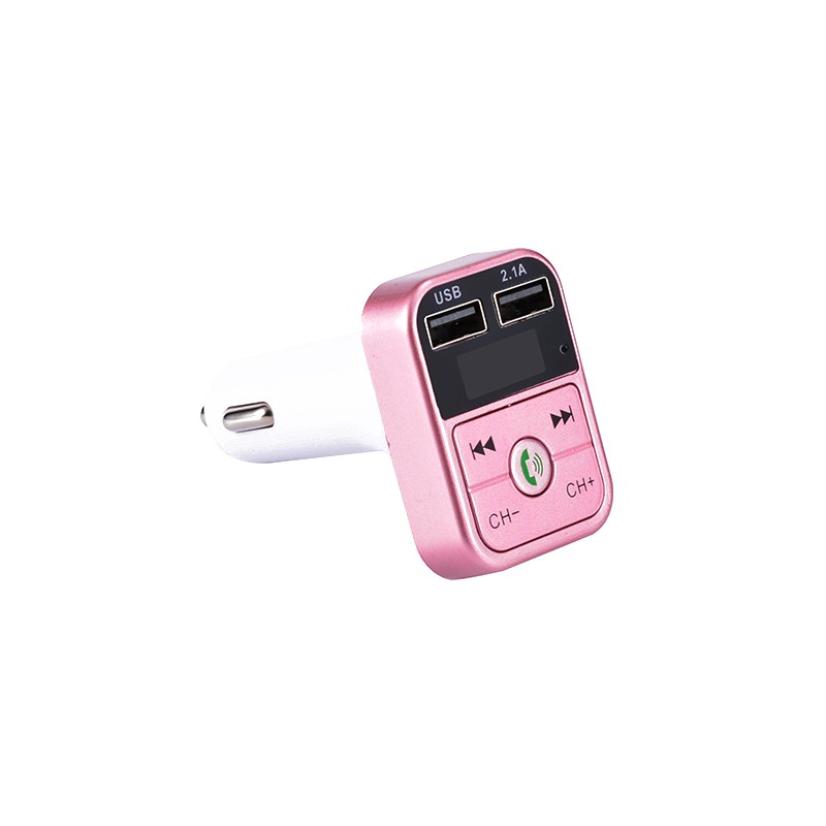 Handsfree transmisor fm bluetooth bilsett fm radiosender bil  mp3 spiller usb lader hurtiglading mobiltelefon modulator: Rosa