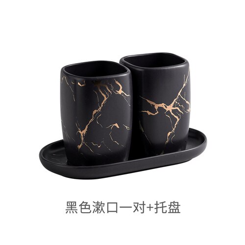 Ceramic Marbling Mouth Couple Outfits Toothbrush Cup Wash Tooth Mug a Pair of Wedding mug tazas de ceramica creativas: two black and tray