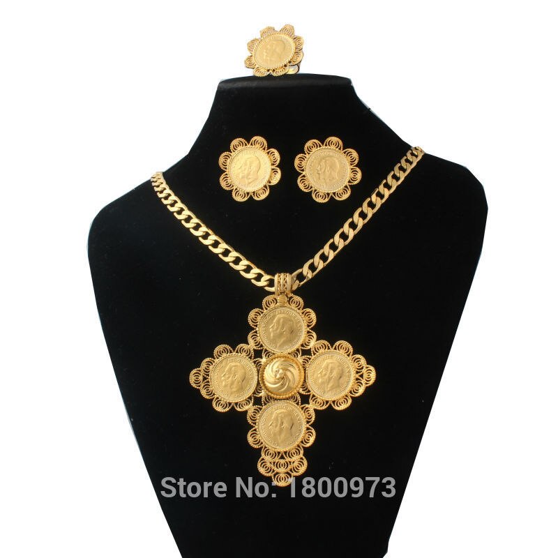 Big Size Cross Ethiopische bruiloft Habesha sieraden sets Voor Vrouwen Gold Filled Cross Sieraden Afrikaanse bruids sieraden sets