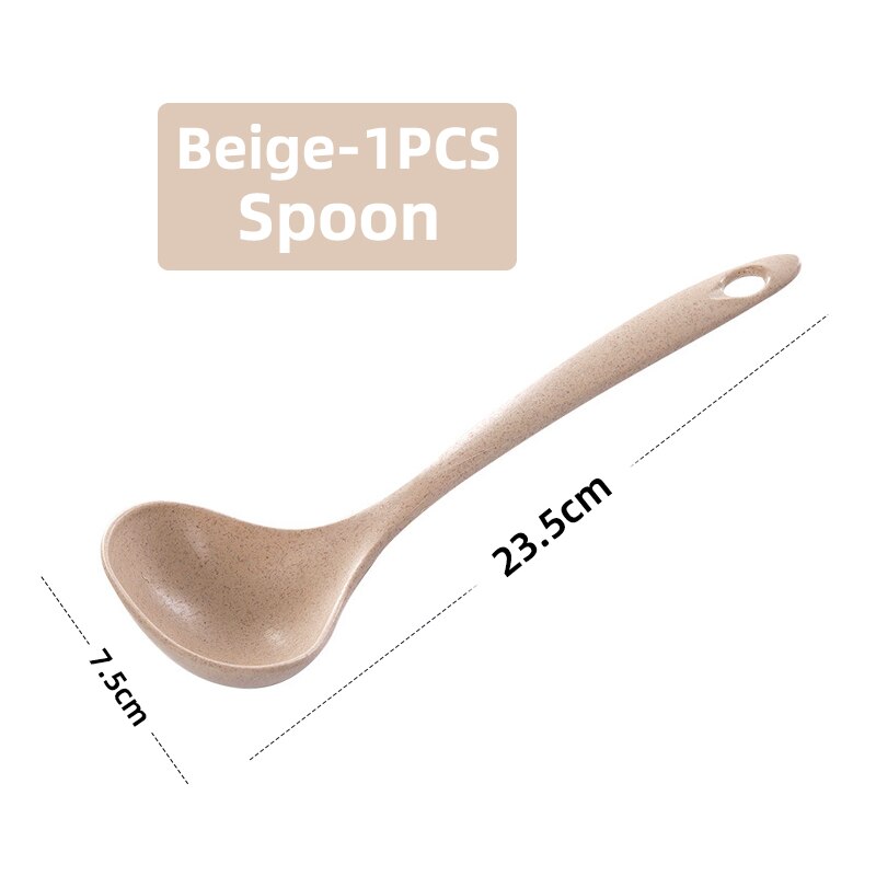 Obelix 2 in 1 Wheat Straw Soup Spoon Long Handle Porridge Spoons Meal Filter Tableware Home Cooking Tools Kitchen Accessories: Apricot-1PCS-B