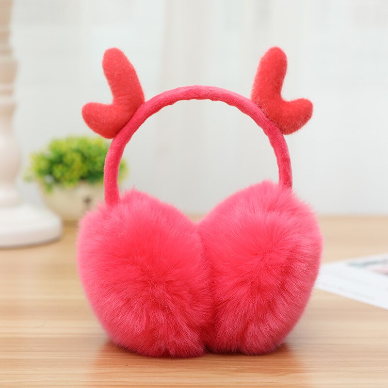 Winter Warm Plush Antler Earmuffs Korean Style Cute Solid Color Apparel Accessories For Women Girls Christmas Ear Warmers: 3