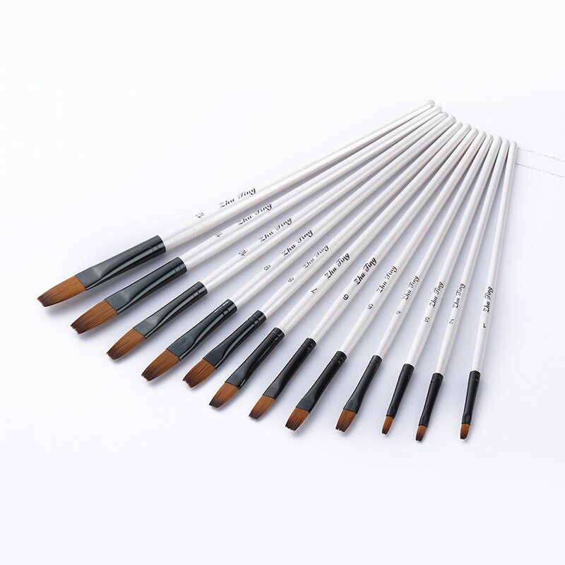 12 Stks/set Nylon Haar Aquarel Kwast Pen Set Voor Leren Diy Houten Handvat Olie Acryl Schilderen Art Penselen Levert: Level