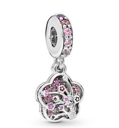 Echt 925 Sterling Zilveren Kralen Pave Perzik Bloesem Bloem Charm Fit Pan Vrouwen Armband Diy Sieraden