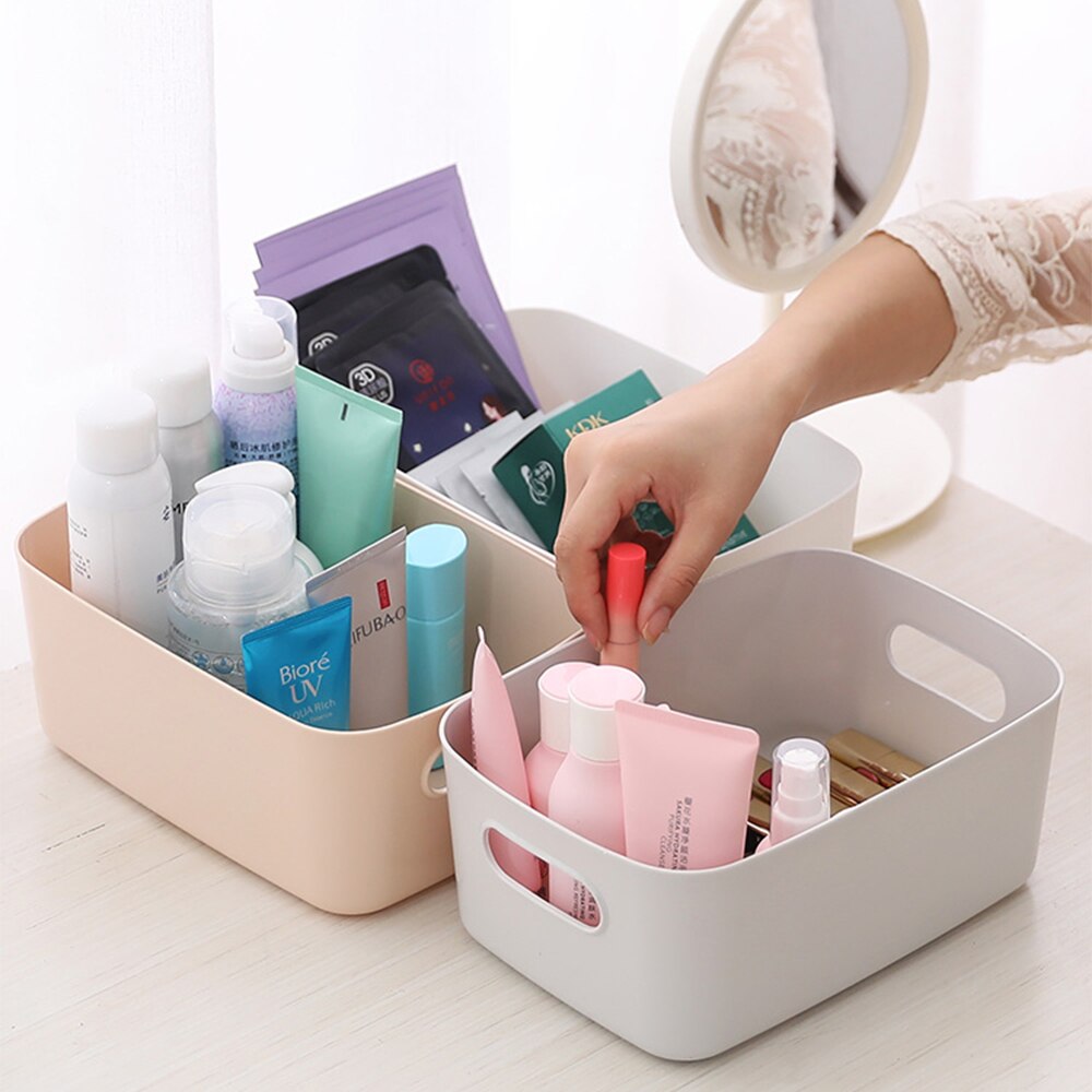 Cesta de almacenamiento de artículos diversos para estudiantes, cajas de almacenamiento para escritorio, snack, caja de almacenamiento de cosméticos de plástico, caja para ordenar la cocina del hogar