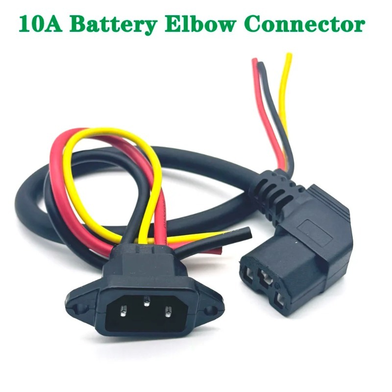 Conector de batería, tres enchufes de carga verticales, codo con cables, Cable de 10A para patinete eléctrico Universal de 36V y 48V