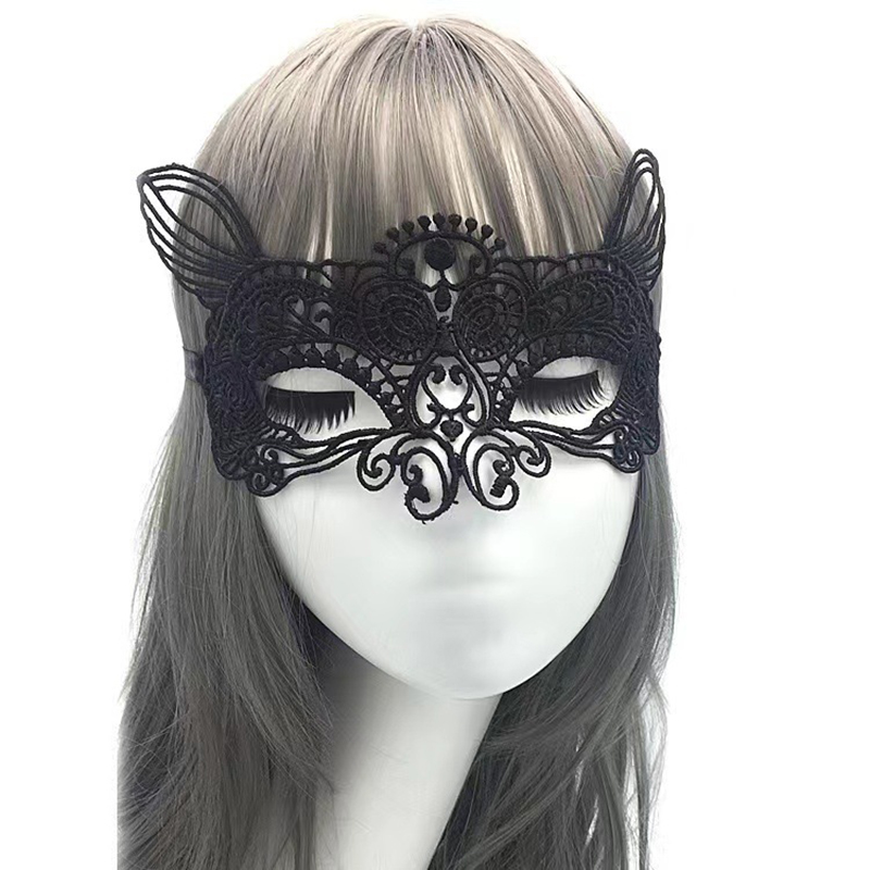 Women Gothic Lace Mask Cosplay Halloween Party Carnival Sexy Lady Costumes Half Face Animal Role Playing Masques For Girls