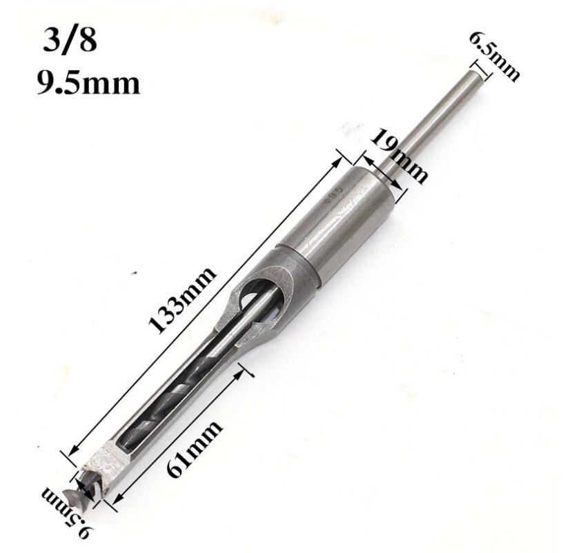 4PCS HSS Twist Drill Bits Square Auger Mortising Chisel Drill Set Square Hole Woodworking Drill Tools Kit Set Extended SawTP-021: 9.5mm