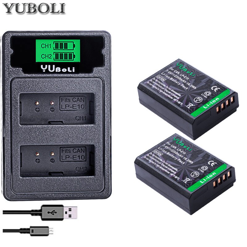 2200 mah lp -e10 lpe 10 lp e10 digitalkamera batteri til kanon eos 1100d 1200d 1300d 2000d opprører  t3 t5 t6 kysse  x50 x70 batteri  l10: Lader og 2 batterier