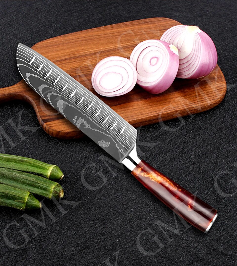 Kitchen Knives Set Chef Knives High Carbon Damask Stainless Steel Forged Meat Cleaver Knife Cooking Set