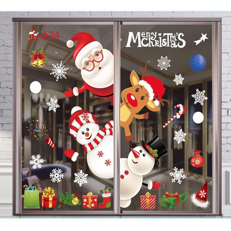 Large Merry Christmas Wall Sticker Stylish Santa Window Room Decoration PVC Year Home Decor Removable