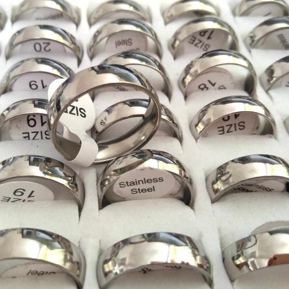 Groß Viele 200 stücke Unisex Silber Band 6mm Breite Edelstahl Komfort fit Ringe Größe 17-18-19-20-21mm Mix