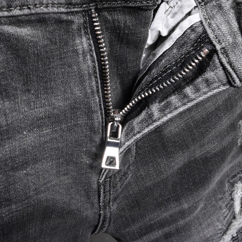 Streetwear heren jeans zwart grijs slim fit destroyed ripped jeans heren patchwork punk broek merk hiphop jeans