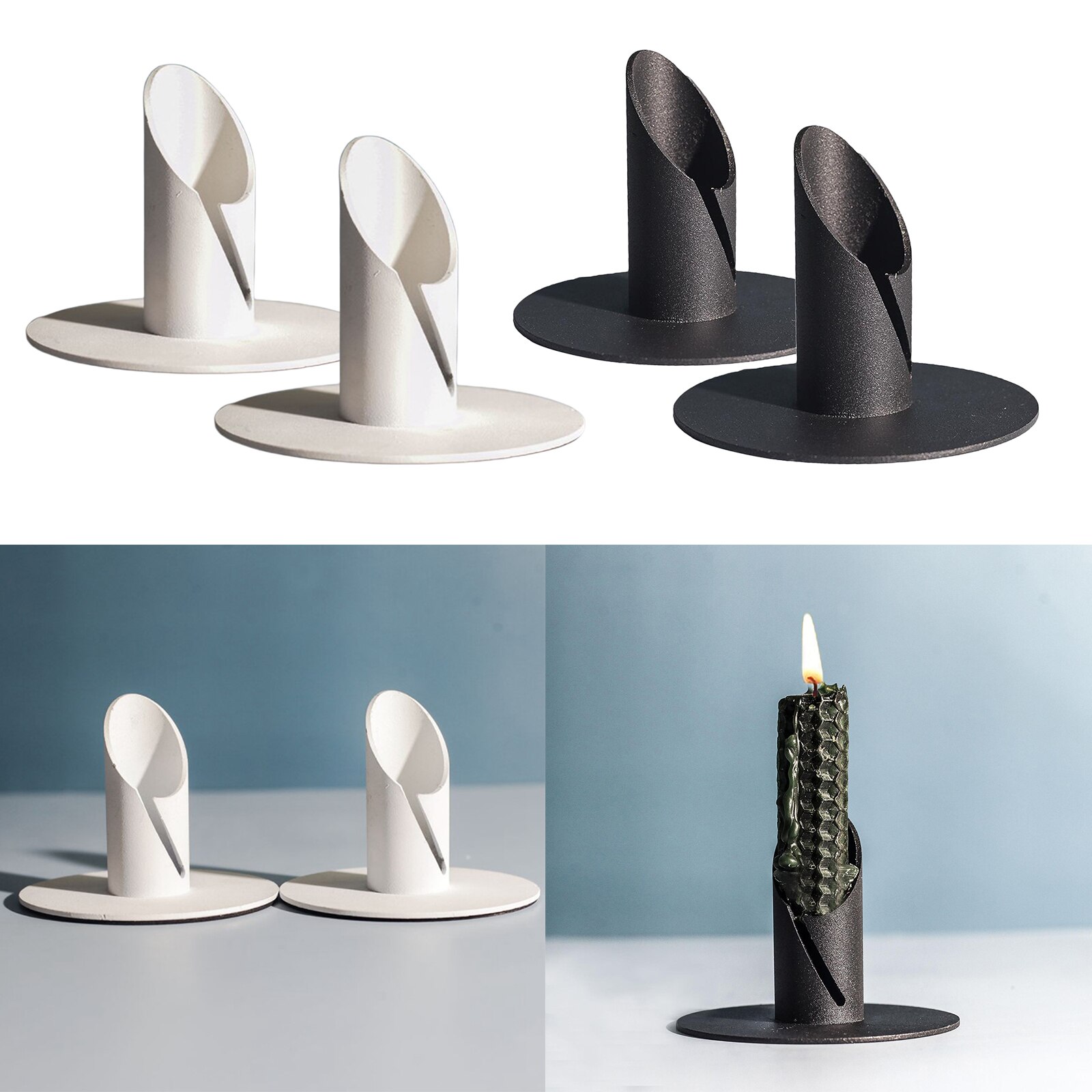 2pcs Iron Candle Holders, Decorative Iron Pillar Candle Stand Candlestick for Wax Candles Wedding Christmas Spa