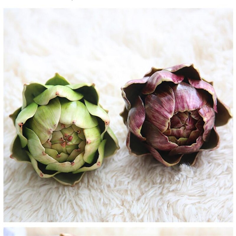 Faux artiskok frugt plast kunstigt blomsterhoved grøn/lilla buket fest frugt disg indretning cynara scolymus hoveder  #bl2
