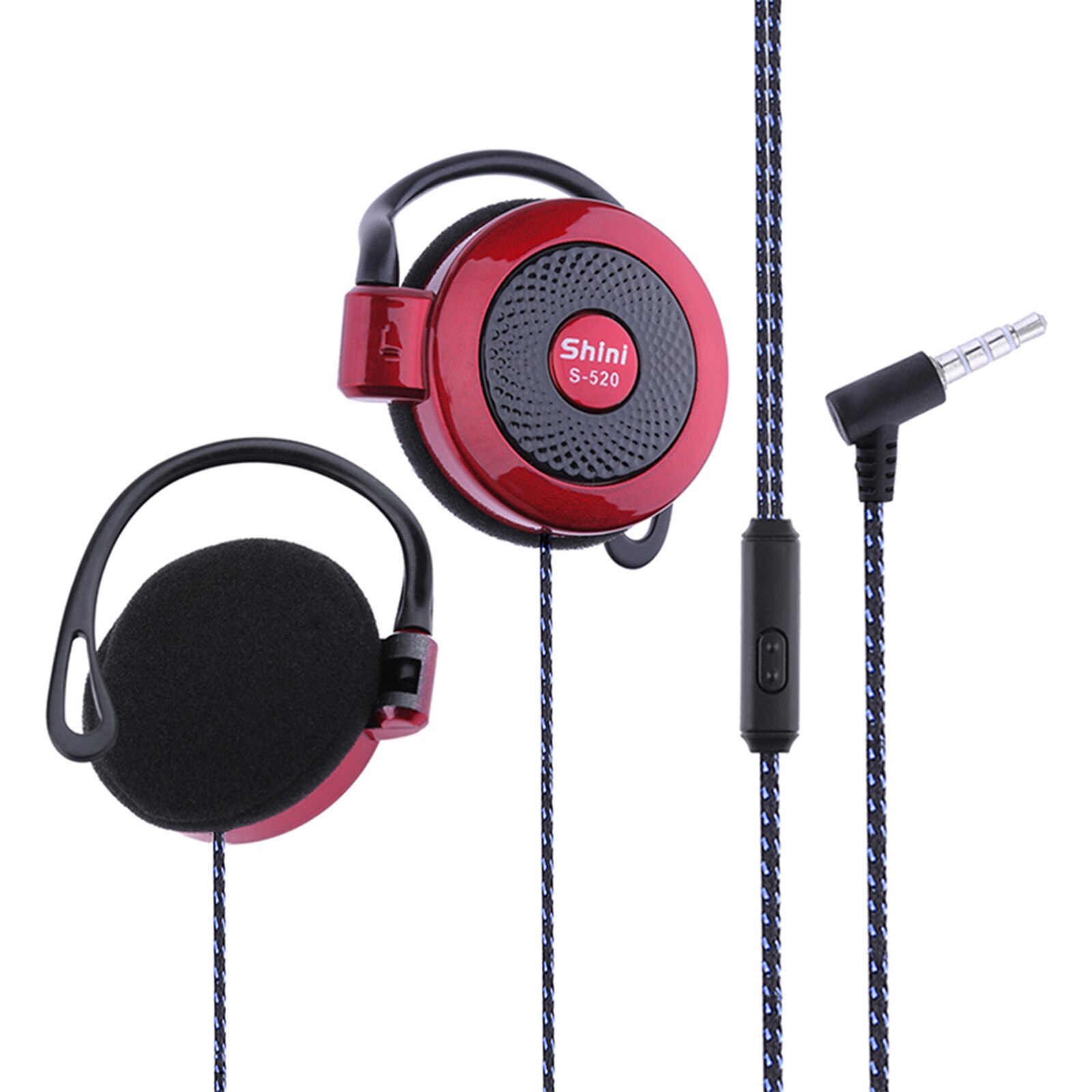 SHINI S520 3.5mm Wired Headset Ear Hook Headsets Stereo Game Sports Headphone with Mic for Phone: Red