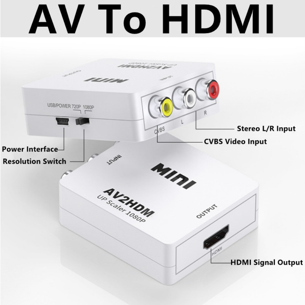 LccKaa 1080P Convertitore AV a HDMI scatola HDMI compatibile con AV RCA CVSB L/R Adattatore convertitore AV video composito per TV VHS VCR DVD