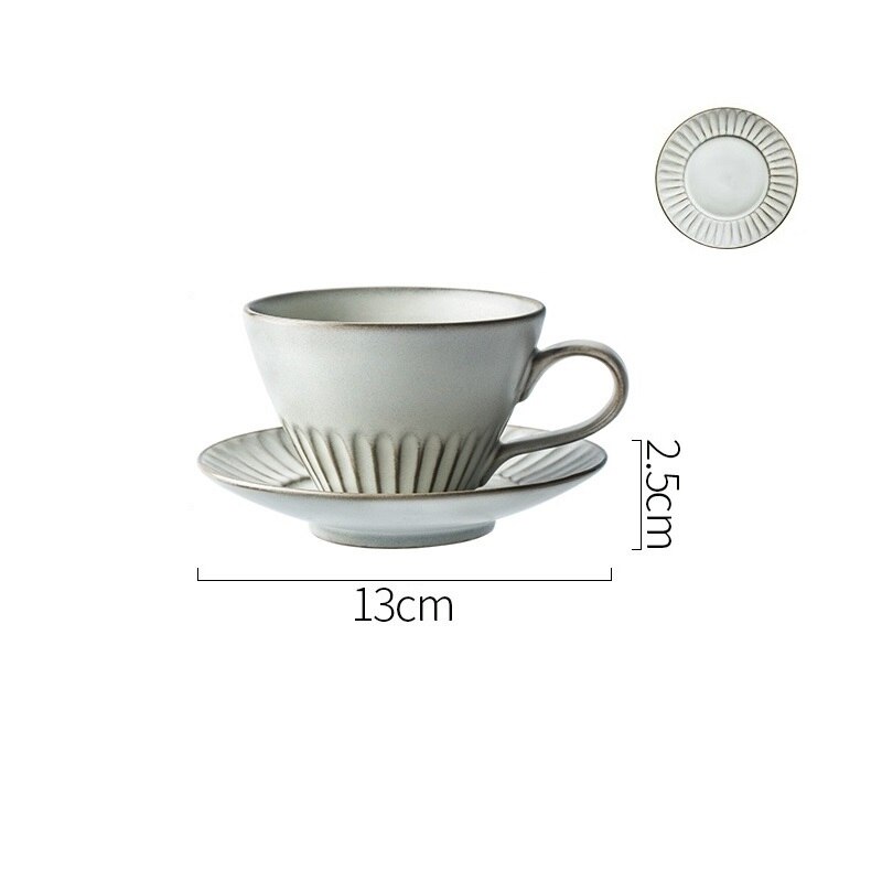 CHANSHOVA 225 to 350ml retro craft threaded ceramic coffee cup and saucer set porcelain threaded milk tea cup set H323: 6