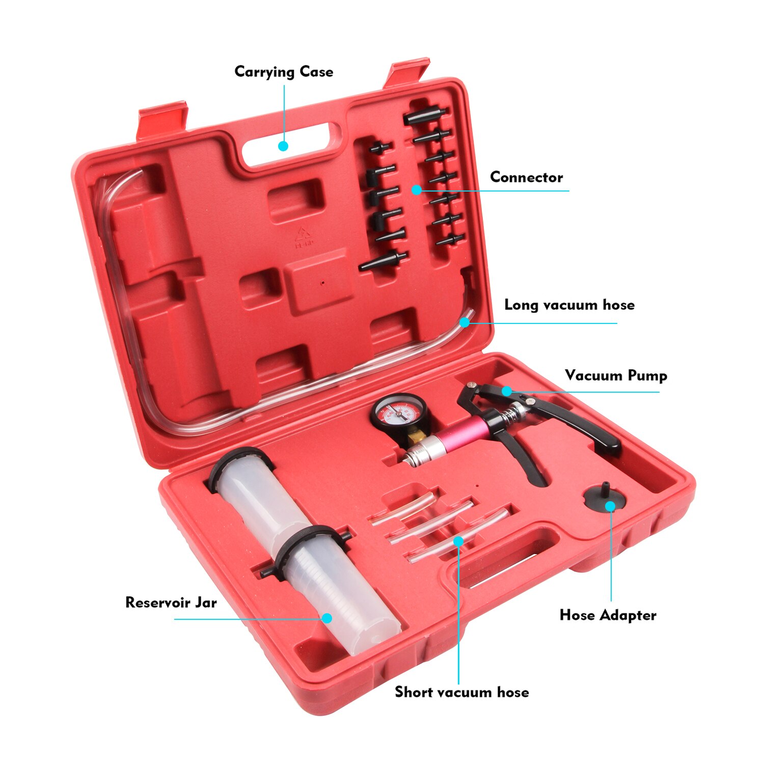 Car Auto Hand Held 21Pcs 2in1 Vacuum Pressure Pump Brake Fluid Reservoir Tester Vacuum Bleed Test Kit Brake Bleeder Tester Set